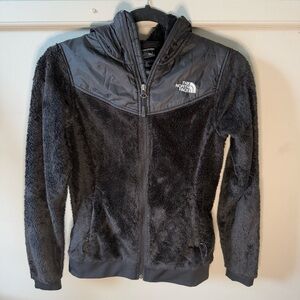 North Face Black Zip Up Fur Fleece With Hood